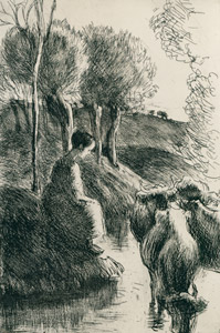 Girl Minding Cows by the Waterside [Camille Pissarro, 1879, from Mary Cassatt Retrospective] Thumbnail Images