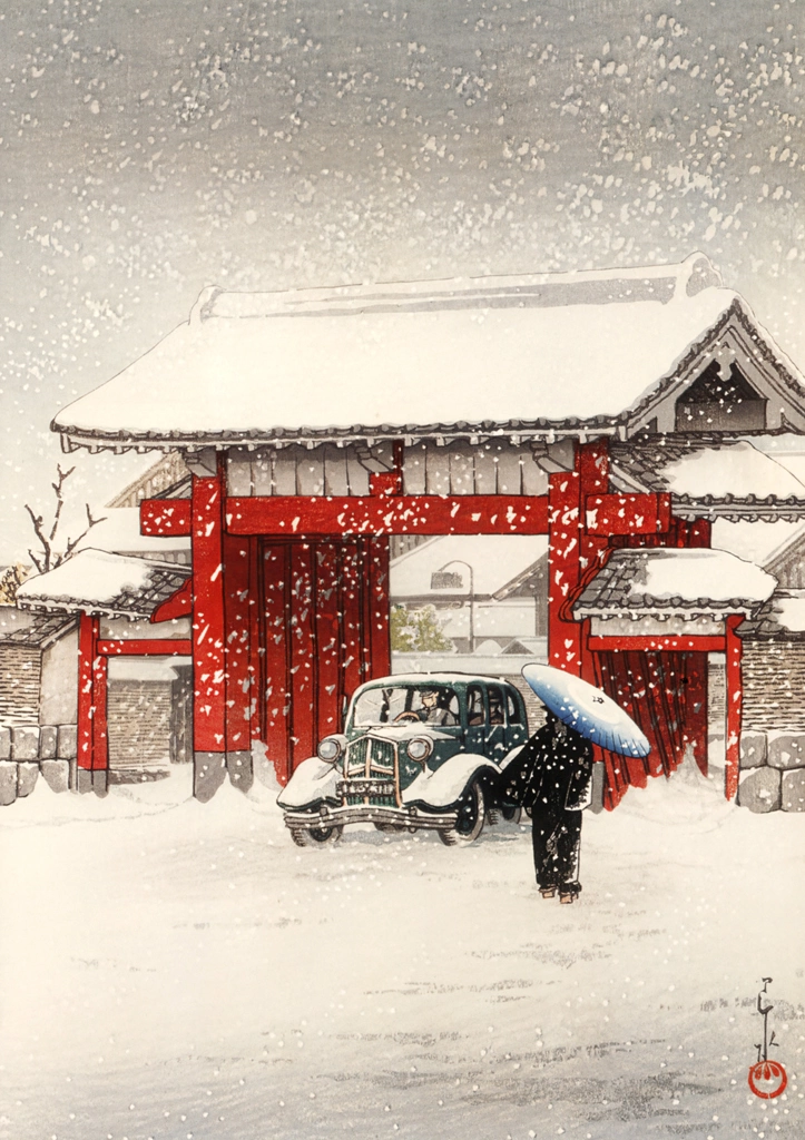 One Hundred Views of New Tokyo : Shiba Great Gate in Snow