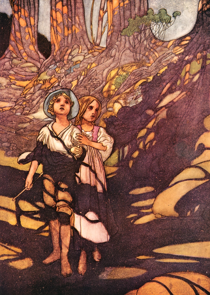 Hansel and Grethel in the forest.