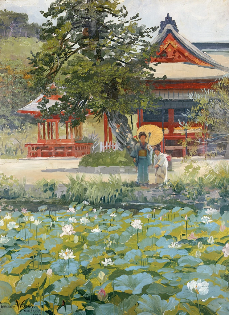 A Temple and Lotus Pond in Kamakura