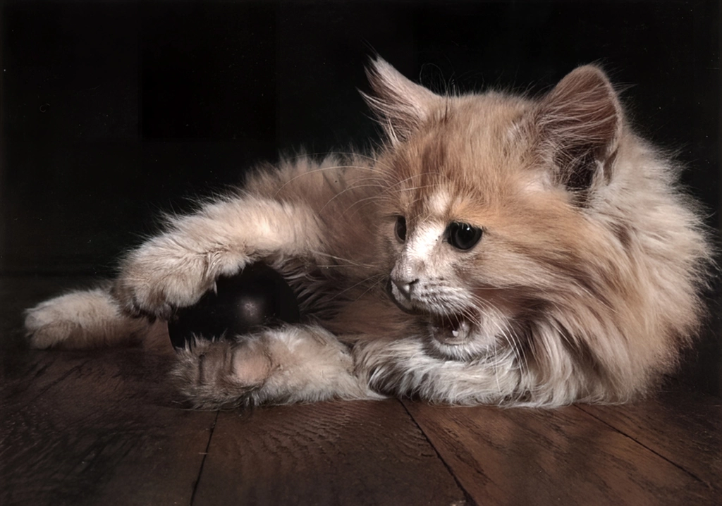 Untitled (Persian Kitten and Ball (AI Colorized)