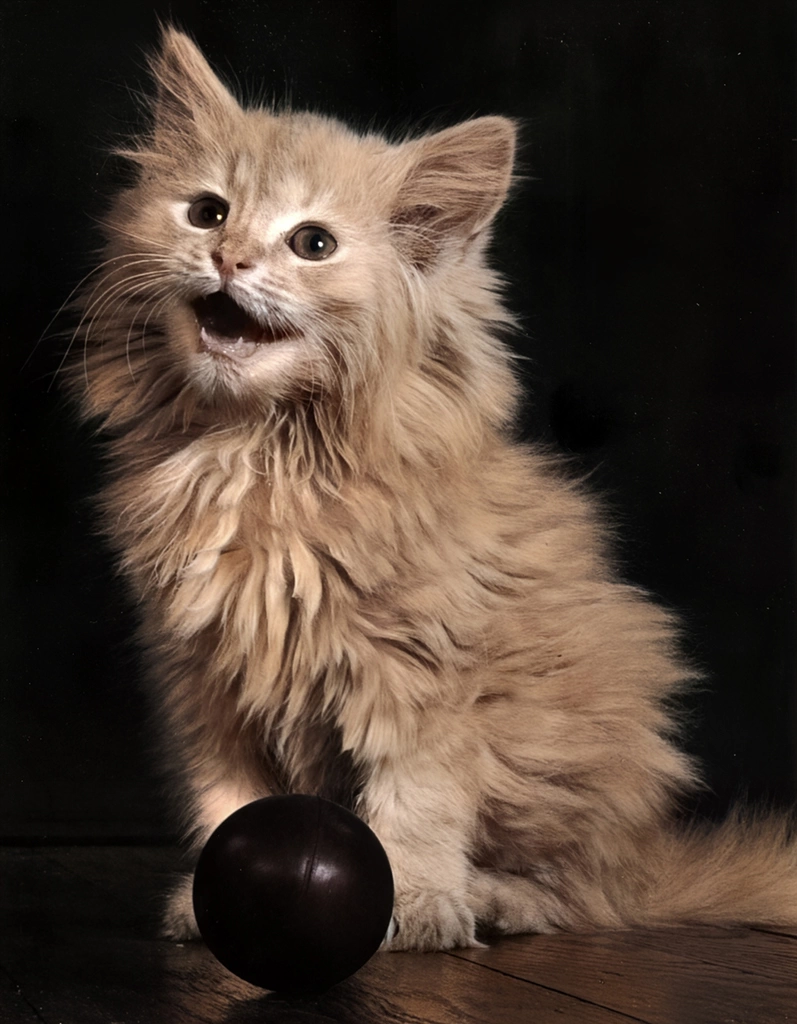 Untitled (Ball And Persian Kitten, AI Colorized)