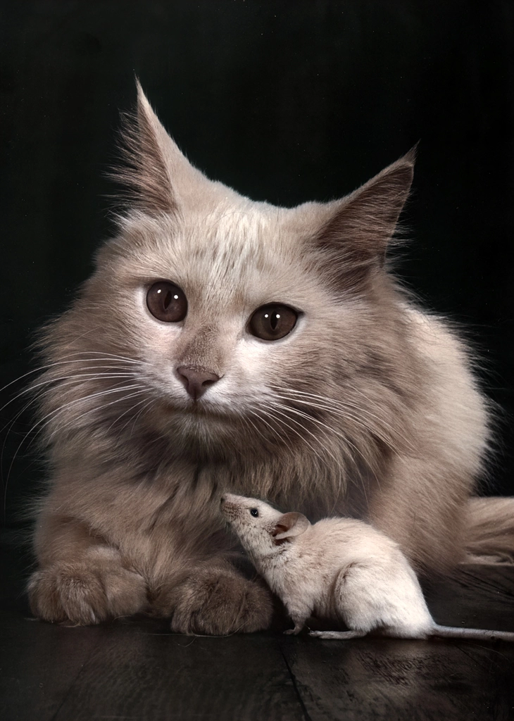 Untitled (Good Friends Cat and Mouse, AI Colorized)