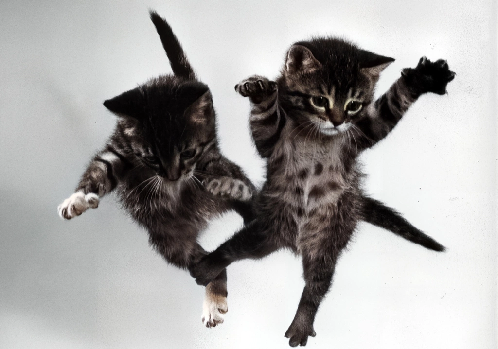 Untitled (Two Falling Kittens #3, AI Colorized)