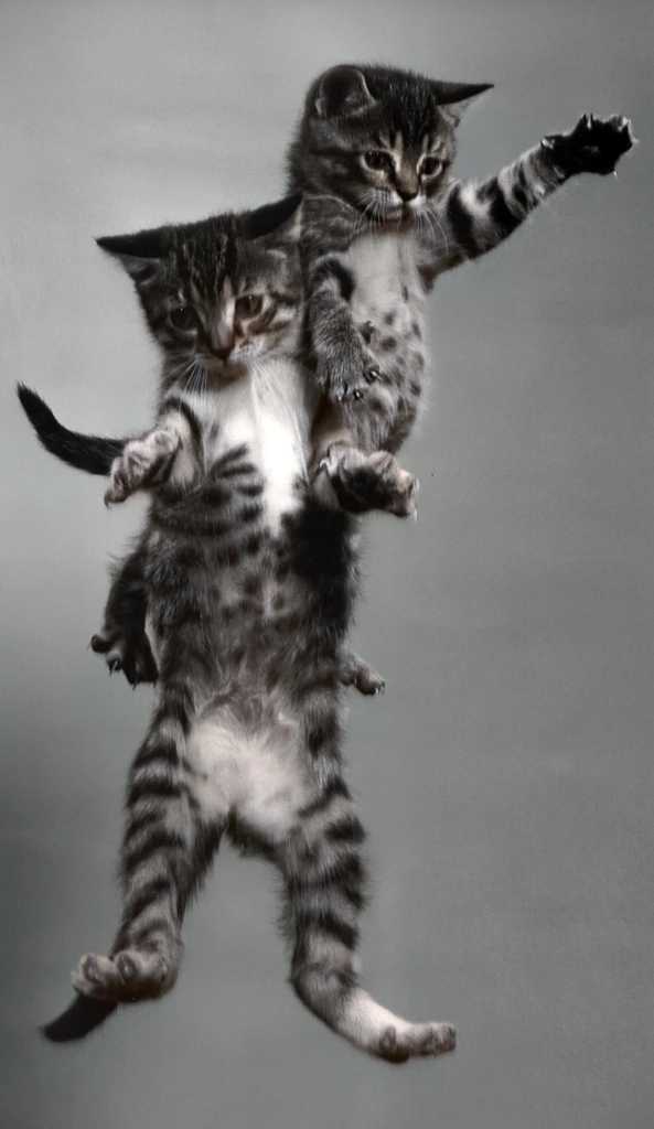 Untitled (Two Falling Kittens #1, AI Colorized)