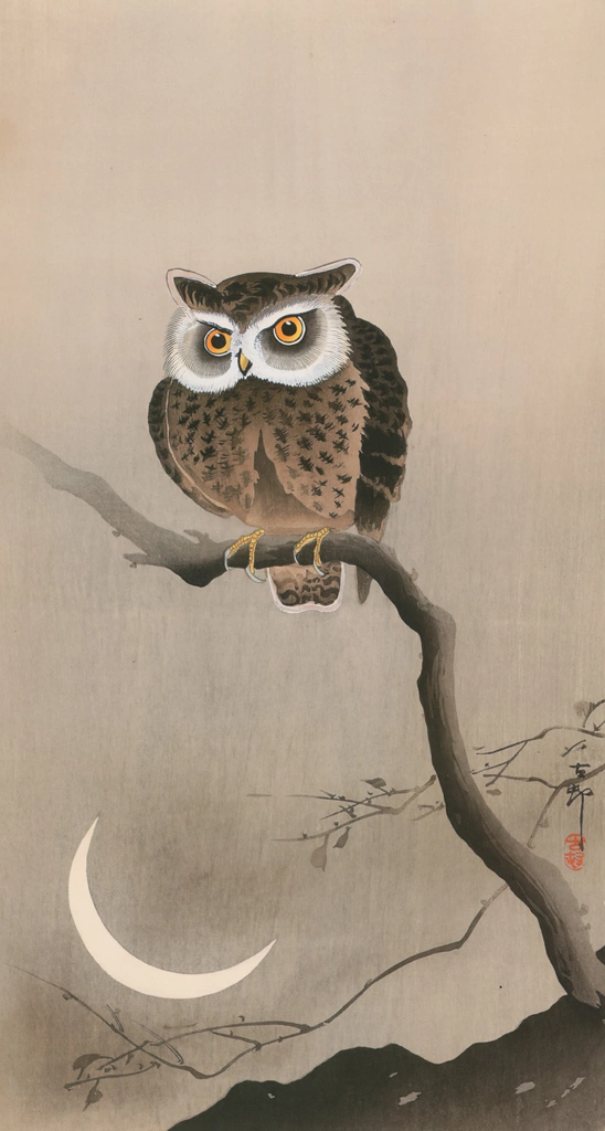 Horned Owl with Moon