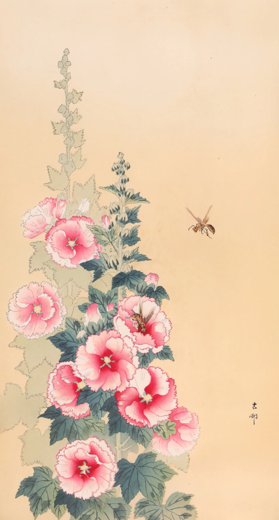 Bee and Common Hollyhock