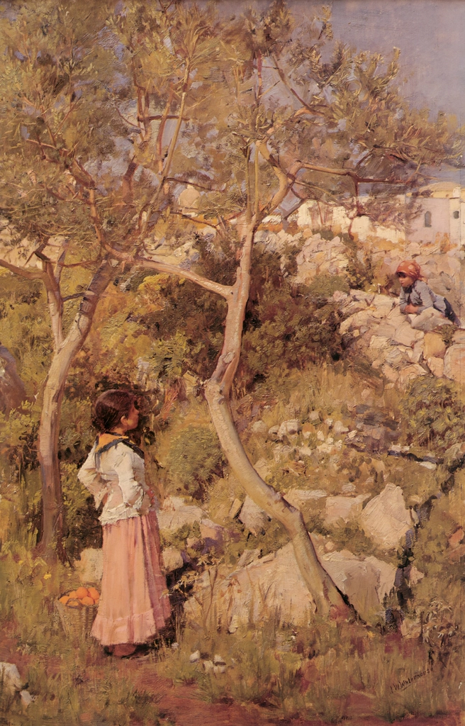 Two Little Italian Girls by a Village