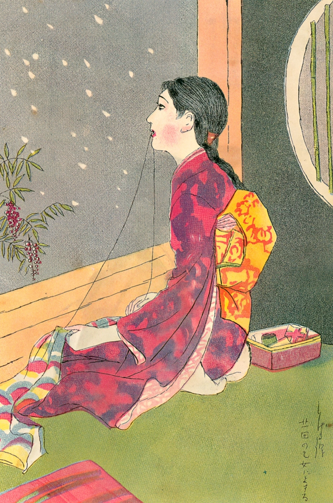 Girl sewing a spring cloth