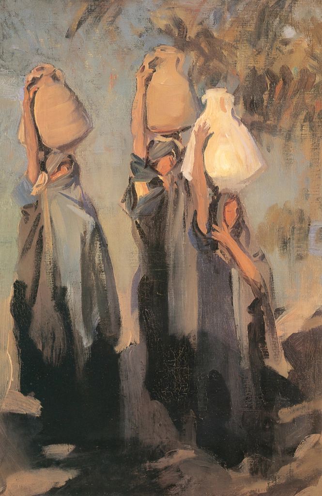 Three Arab Women Carrying Water Jars