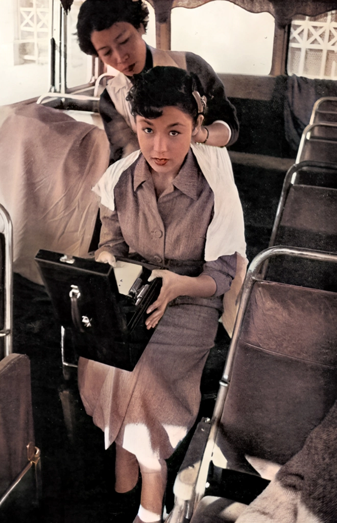 Ayako Wakao (In the Studio Bus, AI Colorized)