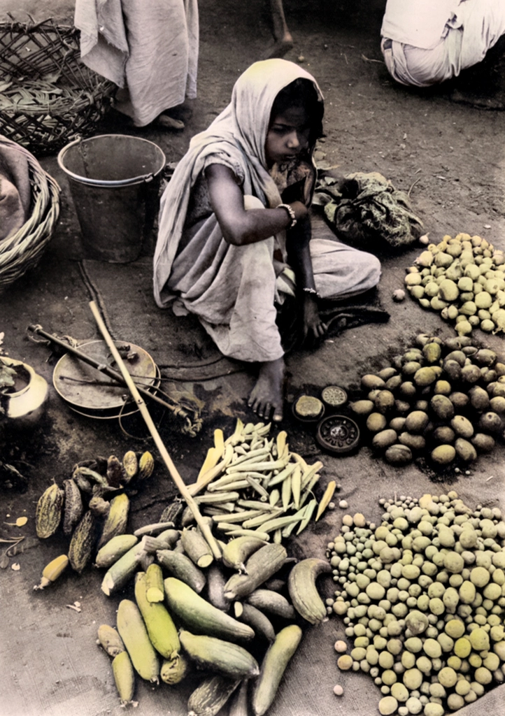 Vegetable Market in Benares (AI Colorized)