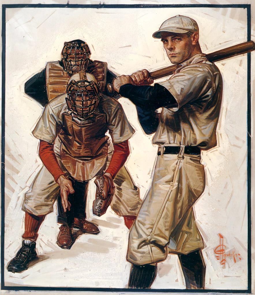 Baseball Scene of Batter, Catcher and Umpire