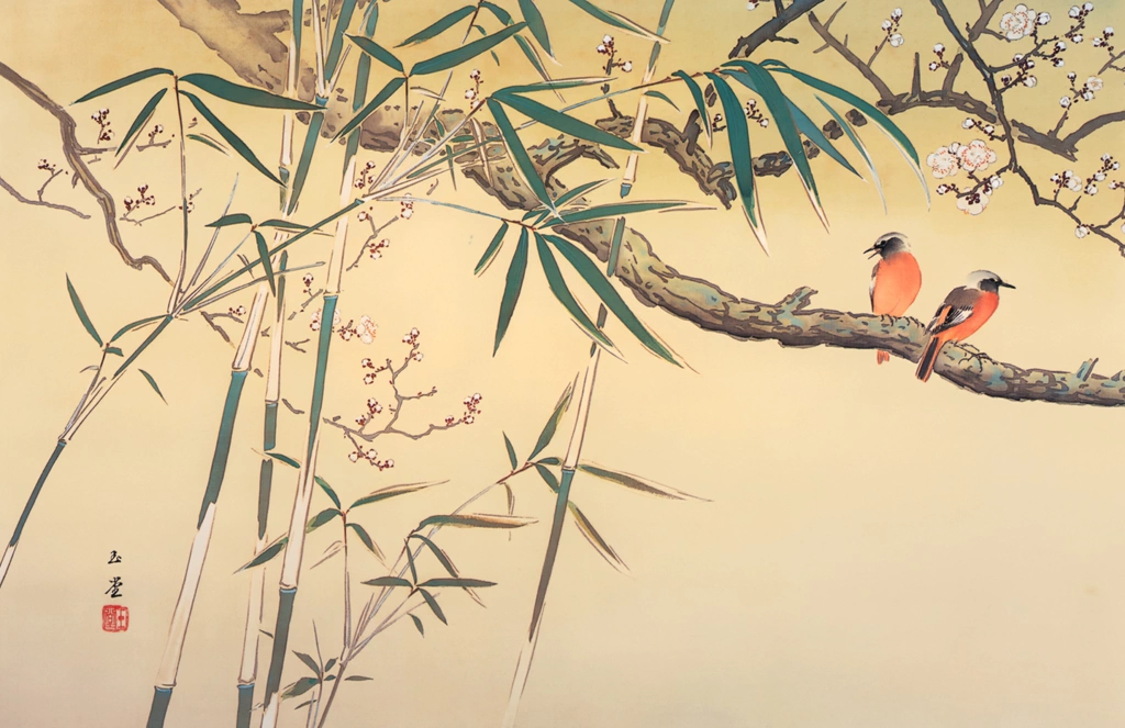 Wild Japanese Apricot and Small Birds