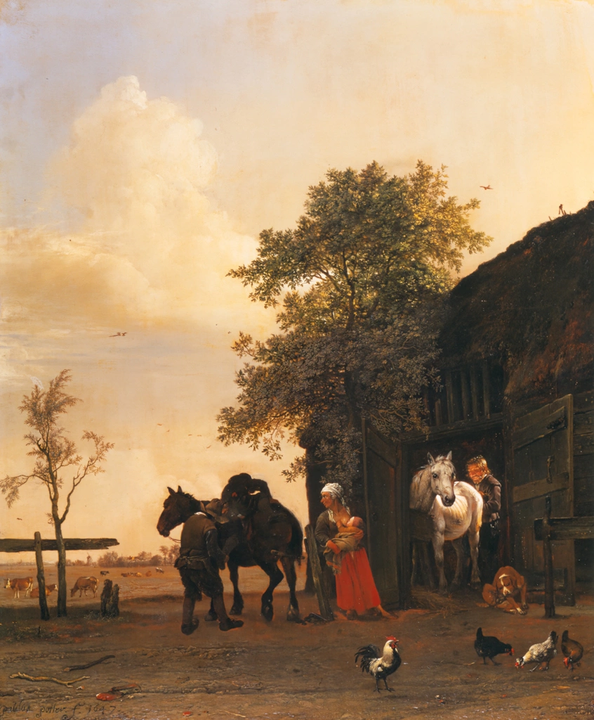 Figures with Horses by a Stable