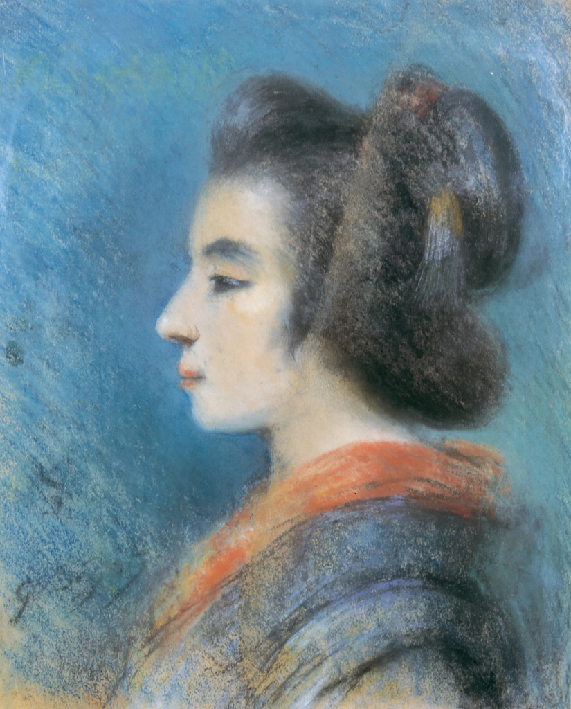 Profile of woman in kimono.