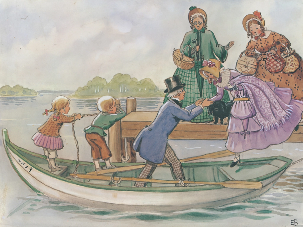 Plate 2 (Uncle Blue, Peter, Lotta, and Three Aunts Getting into the Boat)