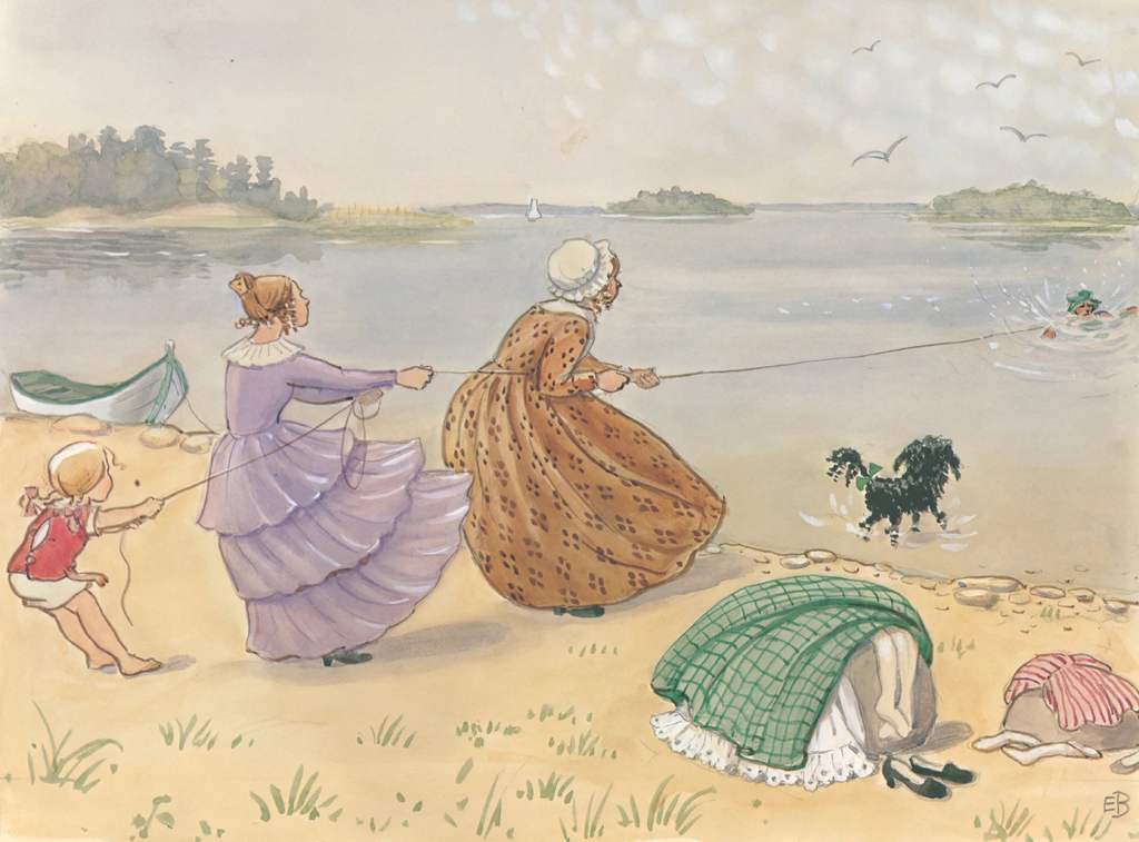 Plate 4 (Two Aunts and Lotta Pulling Aunt Green out of the Lake)