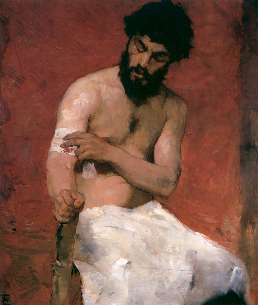 Man with wounded arm