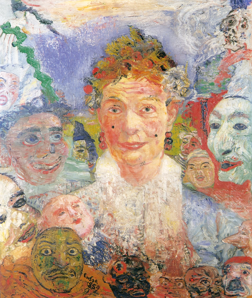 Old woman with masks