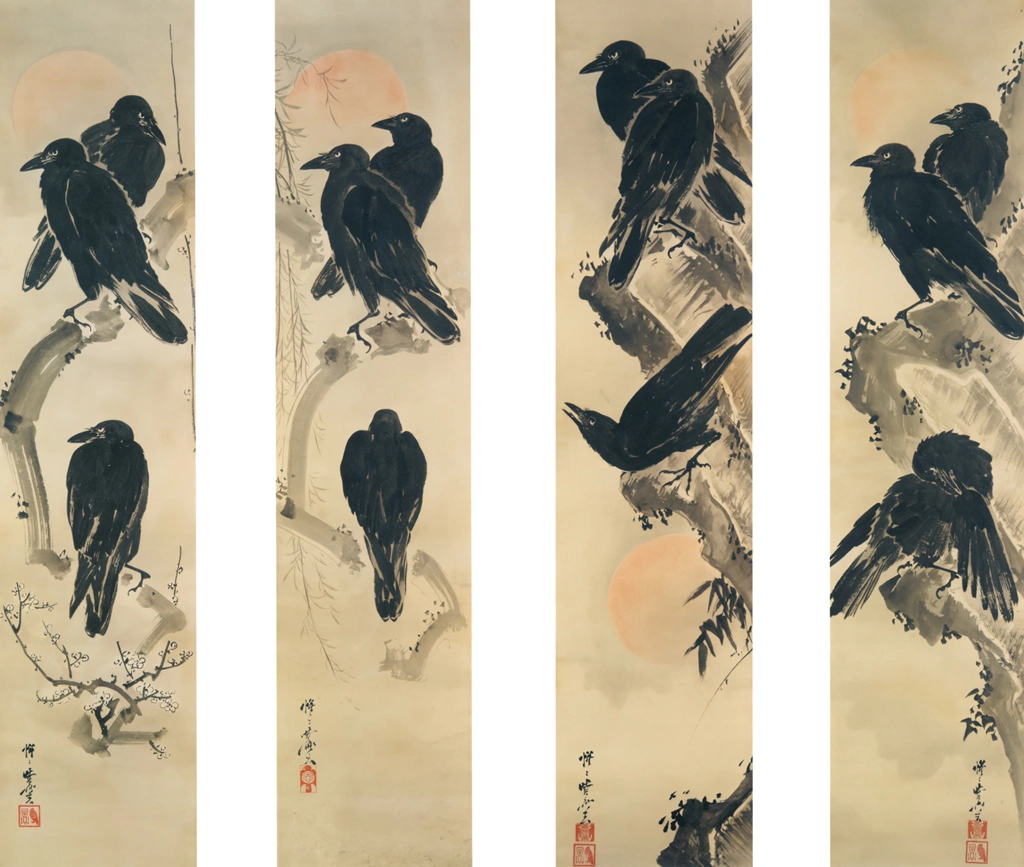 Crows with Rising Sun